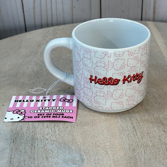 Hello Kitty Stackable Ceramic Mug Set of 4 with Metal Rack Sanrio NEW Cute - Picture 9 of 16